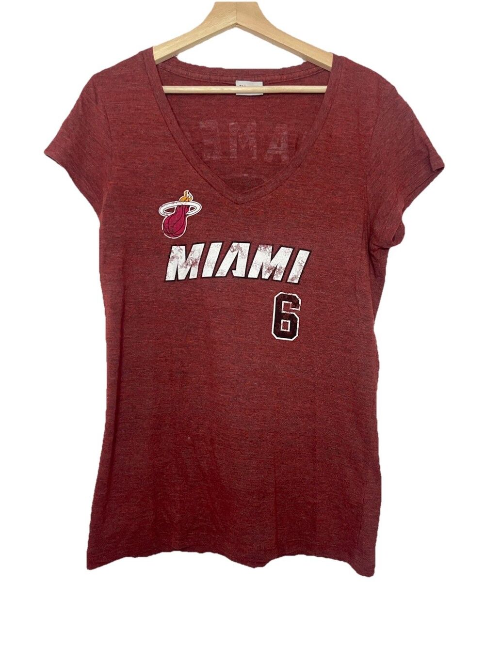 NBA Miami Heat LeBron James 6 Vneck Tshirt Women's Large